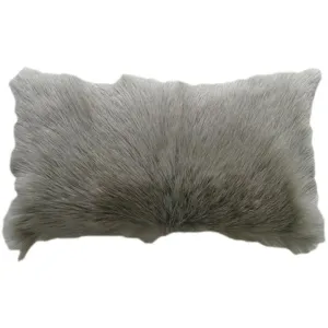 Goat Fur Bolster Pillow - Light Grey