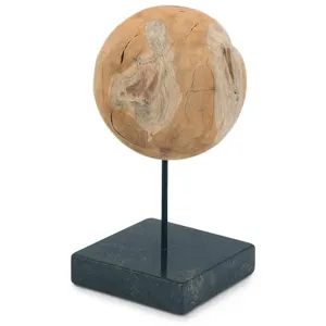 Round Teak Ball On Black Marble Base Large