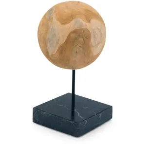 Round Teak Ball On Black Marble Base Medium