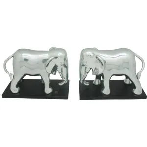 Elephant Bookends Silver Set