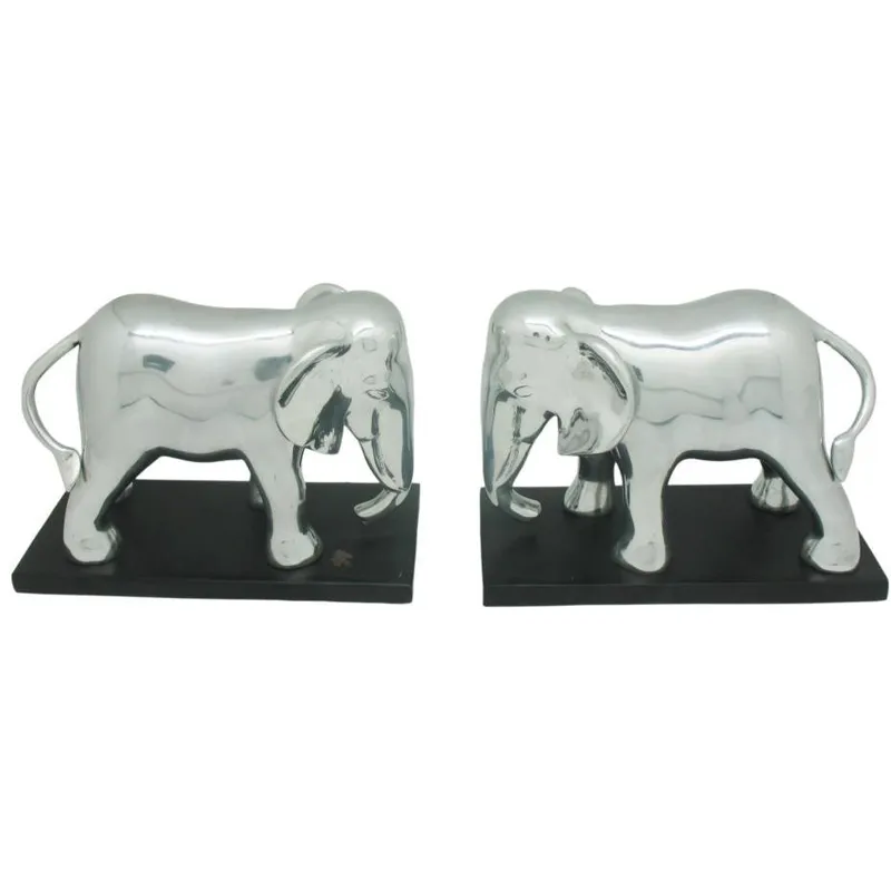 Elephant Bookends Silver Set