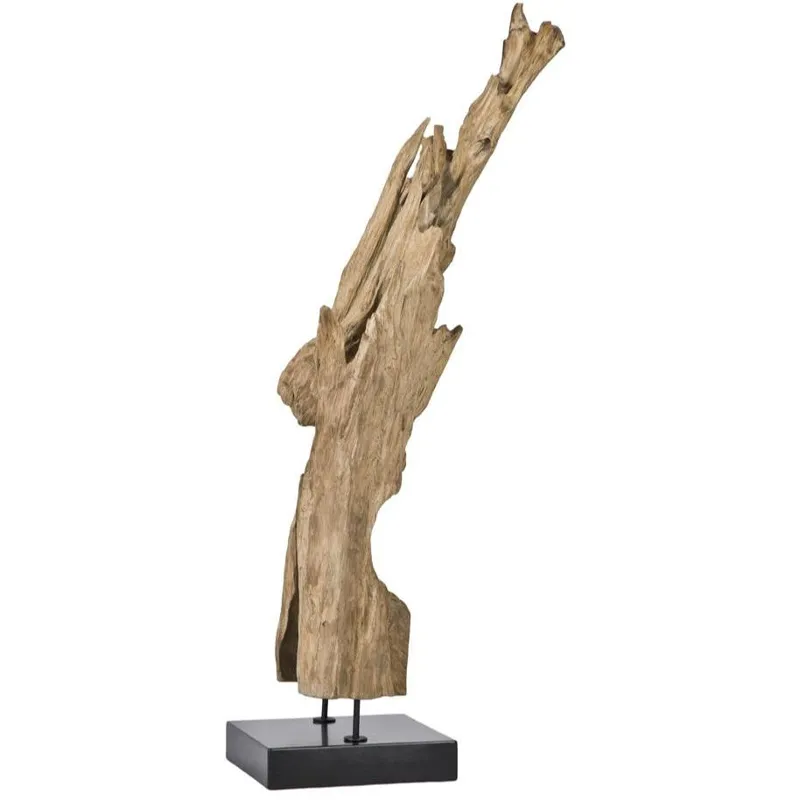 Natural Teak Wood Sculpture On Black Marble Stand Medium