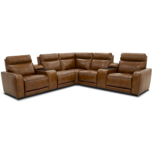 Home Theater Power Reclining Leather Section w/ Immersive Audio, Heat, Massage 