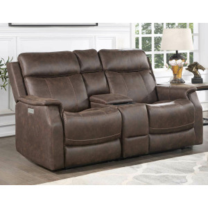 Valencia Dual-Power Leatherette Reclining Console Loveseat