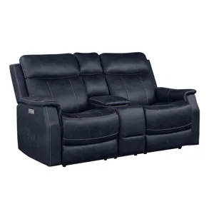 Valencia Dual-Power Leatherette Reclining Console Loveseat