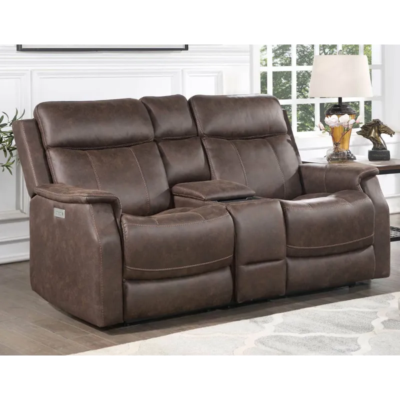 Valencia Dual-Power Leatherette Reclining Console Loveseat