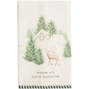 Deer Striped Hem Hand Towel