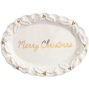 Gold Holly Merry Christmas Pla