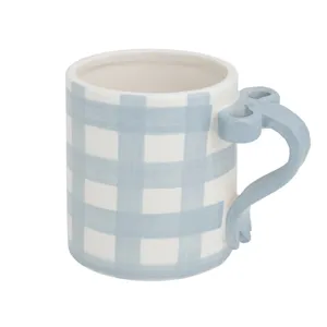 Blue Gingham Bow Handle Mug