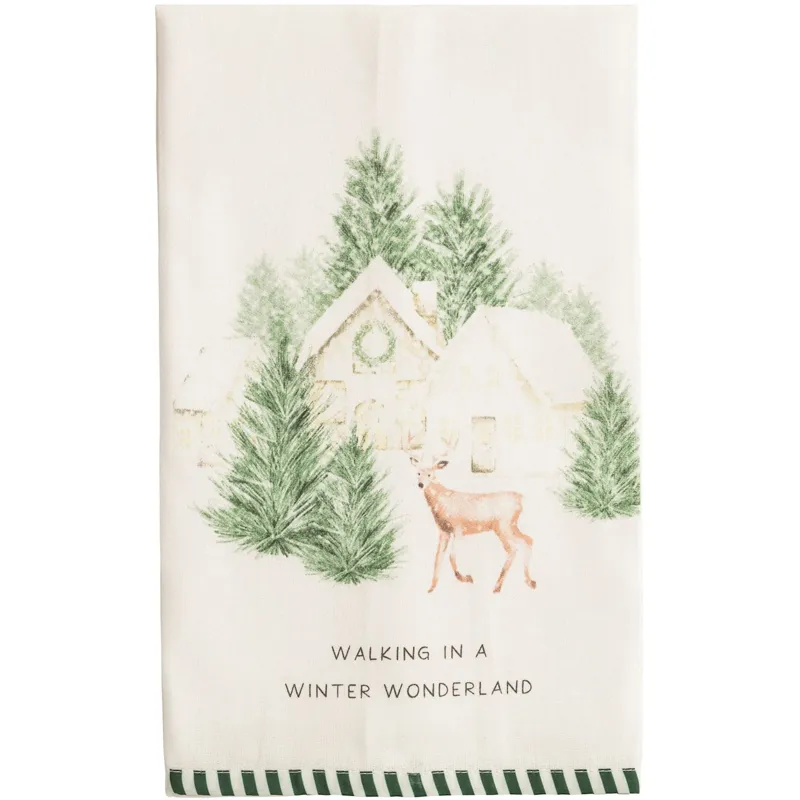Deer Striped Hem Hand Towel