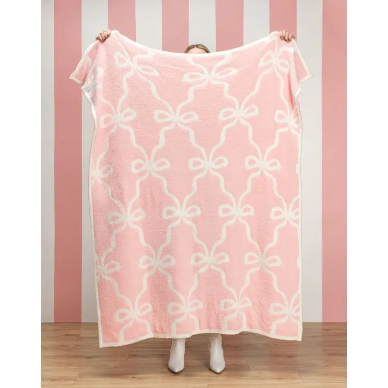Blush Bow Chenille Throw