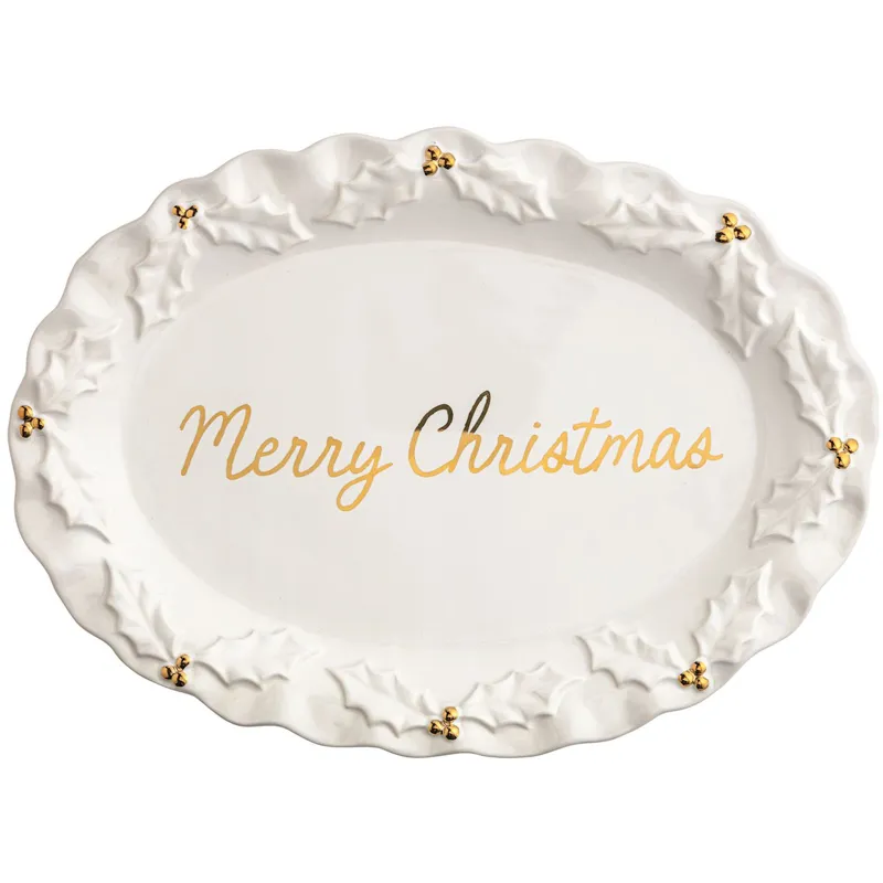 Gold Holly Merry Christmas Pla