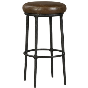 Mateo Counter Stool Iron / Brown Leather