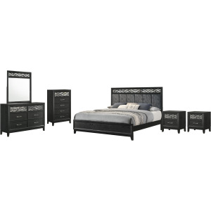 Obsidian 6pcs Bed/Dresser/Mirror/Chest/2 Nightstands Black - King
