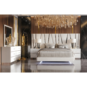 Europa 7pcs Bed/Dresser/Mirror/2 Nightstands W Panels - King