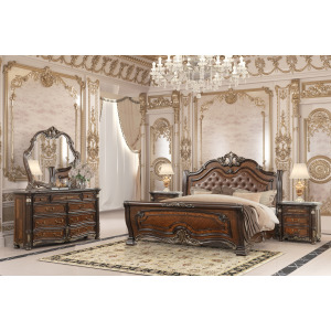 Bella Notte Padded Sleigh Bed Western 5pcs B/Dresser - King/California King