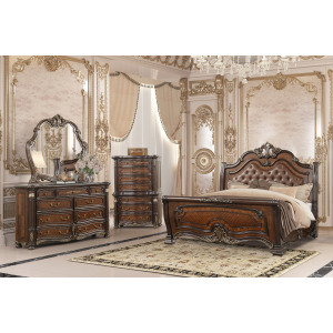 Bella Notte Padded Sleigh Bed 4pcs B/Dresser/Mirror Chest - Queen
