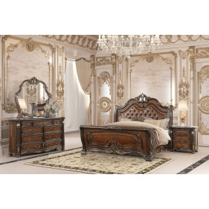 Bella Notte Padded Sleigh Bed 4pcs B/Dresser/Mirror Nightstand - Queen