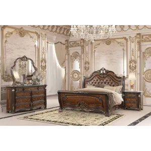 Bella Notte Padded Sleigh Bed 4pcs B/Dresser/Mirror Nightstand - Queen