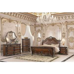 Bella Notte Padded Sleigh Bed 5pcs B/Dresser/Mirror/Chest/N - Queen