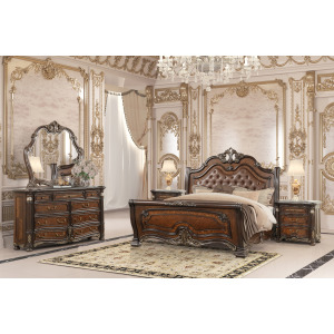 Bella Notte Padded Sleigh Bed 5pcs B/Dresser/Mirror/2 Nightstands - Queen