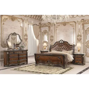 Bella Notte Padded Sleigh Bed 5pcs B/Dresser/Mirror/2 Nightstands - Queen