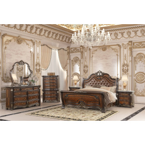 Bella Notte Padded Sleigh Bed 6pcs B/Dresser/Mirror/Chest/2 - Queen