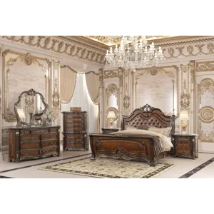 Bella Notte Padded Sleigh Bed 6pcs B/Dresser/Mirror/Chest/2 - Queen