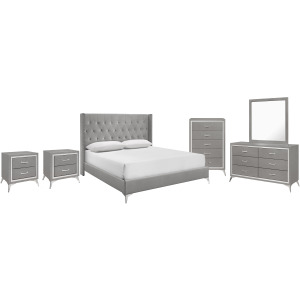 Huxley 6pcs Bed/Dresser/Mirror/Chest/2 Nightstands Gray - King