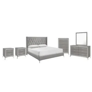 Huxley 6/6 Ek 6pcs B/Dresser/Mirror/Chest/2 Nightstands Gray