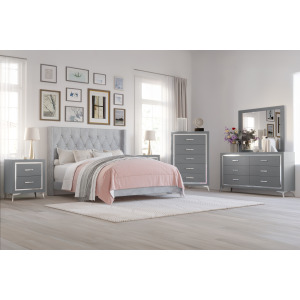 Huxley Gray 6pcs Bed/Dresser/Mirror/Chest/2 Nightstands - California King
