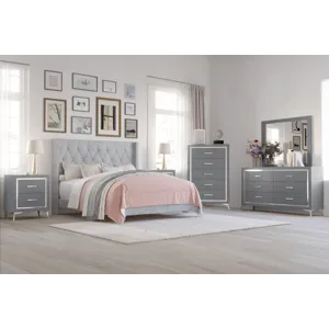 Huxley 6pcs Bed/Dresser/Mirror/Chest/2 Nightstands Gray - Queen