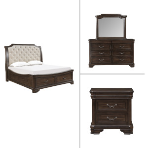 Lyndhurst Walnut 4pcs Bed/Dresser/Mirror/Nightstand - King