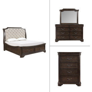 Lyndhurst Walnut 4pcs Bed/Dresser/Mirror Chest - California King