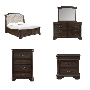 Lyndhurst Walnut 5pcs Bed/Dresser/Mirror/Chest/Nightstand - California King