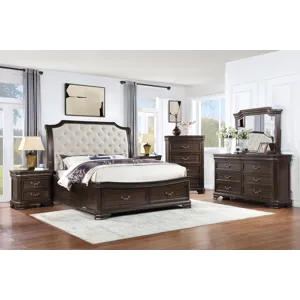 Lyndhurst Walnut 6pcs Bed/Dresser/Mirror/Chest/2 Nightstands - California King