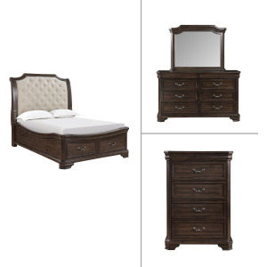 Lyndhurst Walnut 4pcs Bed/Dresser/Mirror Chest - Queen