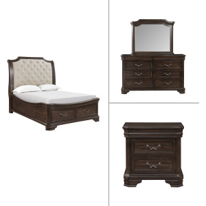Lyndhurst Walnut 4pcs Bed/Dresser/Mirror Nightstand - Queen