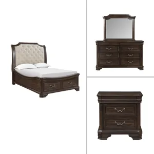 Lyndhurst Walnut 5/0 Q 4pcs B/Dresser/Mirror Nightstand