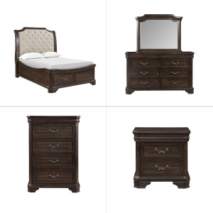 Lyndhurst Walnut 5pcs Bed/Dresser/Mirror/Chest/Nightstand - Queen
