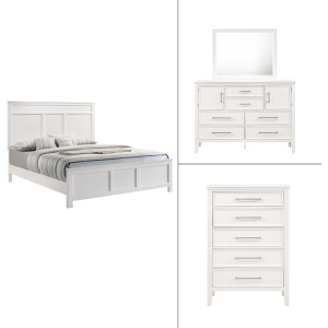 Andover 4pc Bed, R, R, H White - King