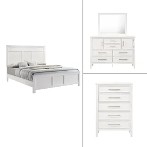 Andover 4pc Bed, R, R, H White - King