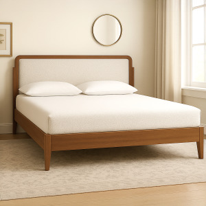 Hawthorne Platform Bed With White Upholstered Headboard-Wa - Queen