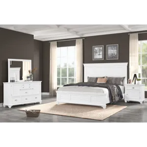 Jamestown 6/6e 4pc Bed/Dresser/Mirror/Nightstand White - King