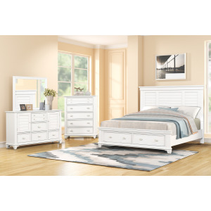 Jamestown 4pc Bed/Dresser/Mirror Chest W/Storage Wht - California King
