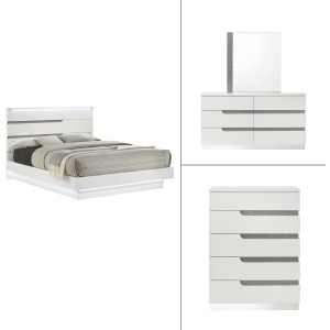 Paradox White 4pcs Bed/Dresser/Mirror Chest - California King