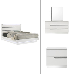 Paradox White 4pcs Bed/Dresser/Mirror Nightstand - California King