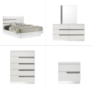 Paradox White 5pcs Bed/Dresser/Mirror/Chest/Nightstand - California King