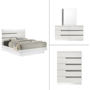 Paradox White 4pcs Bed/Dresser/Mirror Chest - Queen