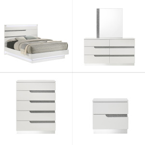 Paradox White 5pcs Bed/Dresser/Mirror/Chest/Nightstand - Queen